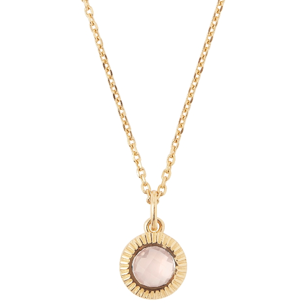 Gemstone pendant necklace in rose quartz and 18 carat gold vermeil from Aspinal of London